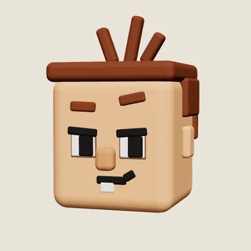 Close-up of Noodle's blocky face with a confident smirk